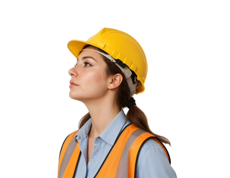 Strong Female Worker in Yellow Hard Hat | Professional Studio Lighting