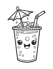 Cute Summer Juice in Glass Line Art Illustration
