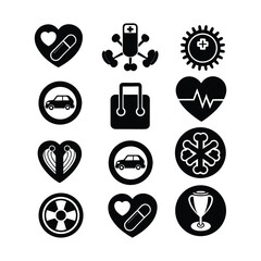 Health Silhouette Vector Icon Set – Minimal Medical & Wellness Icons for Digital & Print Projects, health vector icons, medical silhouette icons, wellness icon set.