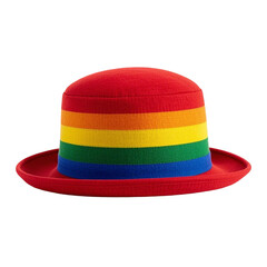 Rainbow colour bowler hat, iconic headwear, , rounded crown,  isolated on white background. PNG transparent,
