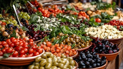 Market stall, fresh produce, olives, tomatoes, healthy food