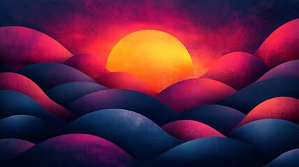 a sunset with a red sun in the middle