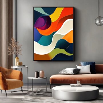 Colorful abstract art print on canvas. Bold, layered shapes and vibrant hues create a dynamic visual statement