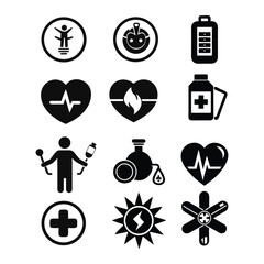 Health Silhouette Vector Icon Set – Minimal Medical & Wellness Icons for Digital & Print Projects, health vector icons, medical silhouette icons, wellness icon set.