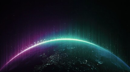 A digital rendering of Earth with vibrant light effects, showcasing a cosmic atmosphere.