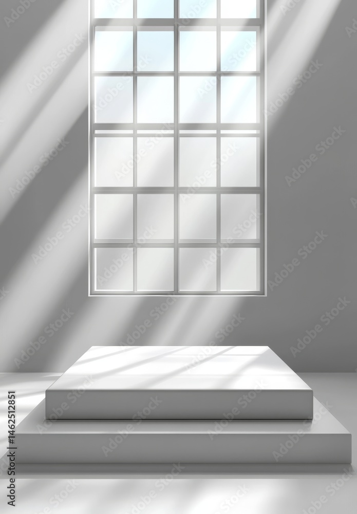 Aufkleber a 3d render of minimalist white geometric shapes and shadows creates an abstract background for wall