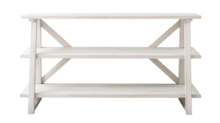 Minimalist white wooden shelf with three tiers perfect for organizing books, plants, or decor items in modern, Scandinavian, farmhouse, or rustic interior design themes.
