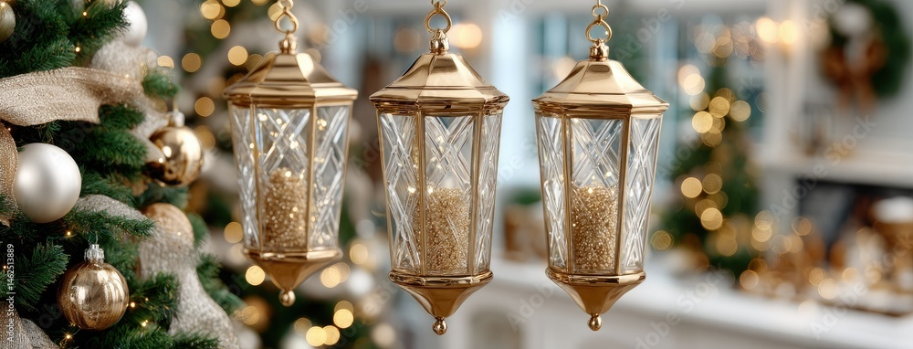 Poster traditional christmas lanterns adorned with elegant patterns and shimmering lights hang beautifully 