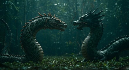 Fototapeta premium Two Dragons in a Forest