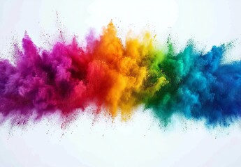 Isolated on white, an exploding cloud of colorful powder creates a design resembling a splash of rainbow dust