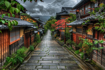 Fototapeta premium The ancient Chinese village showcases traditional architecture with old houses, temples, and oriental roofs, reflecting China's rich history and culture