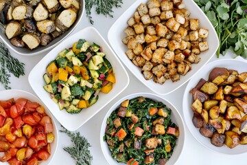 Fototapeta premium A vibrant spread of assorted roasted vegetables and herb-infused toppings.