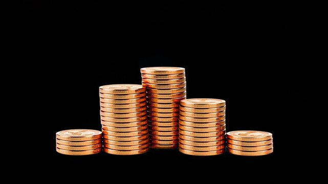 Stacked coins animation isolated asset, transparent 4K video, alpha channel, ProRes 4444