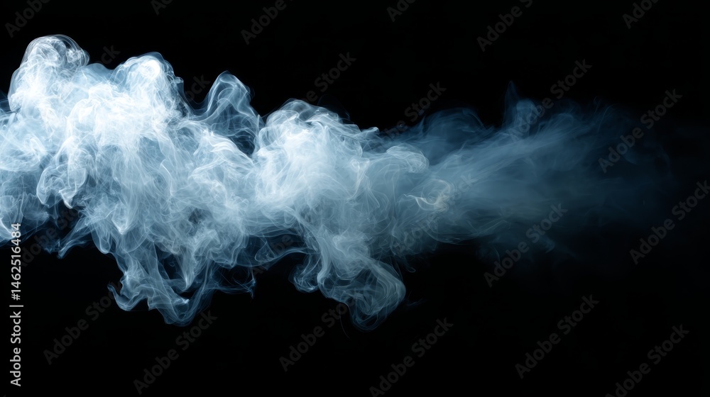 Poster Wispy gray vapor swirls against a stark black backdrop, creating an atmospheric feel ideal for stock uses and providing ample space for text or design elements