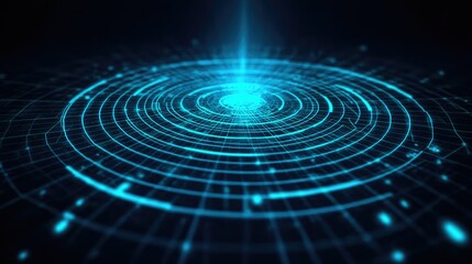 A digital visualization of concentric circles and light beams, representing data flow or energy.