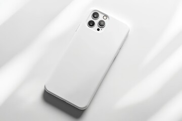 Sleek white smartphone, top-down view, displaying a smooth, modern design with a camera array on the back