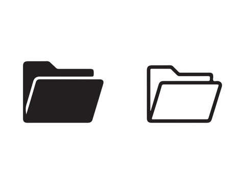 Two simple folder icons, one solid black, one outline black, representing file organization.