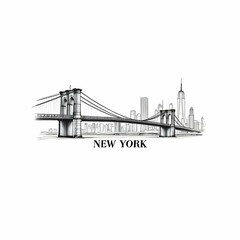 Fototapeta premium New York City Skyline Sketch Brooklyn Bridge Drawing Cut Out Transparent Png
