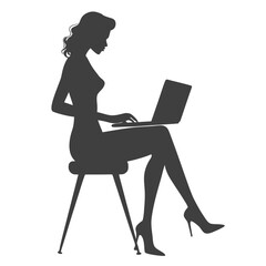 Stylish Female Silhouette Sitting and Typing on a Portable Computer
