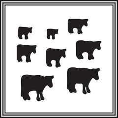 Minimal Cow Silhouette Vector Set – Simple Farm Animal Icons in Varying Sizes for Agriculture, Ranch Branding, Livestock Graphics, and Flat Design Use in Rural and Organic Projects