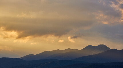 Mountain Silhouette Sunset Clouds Detail