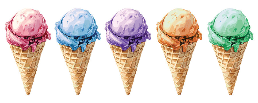 ice cream gelato cone in watercolor illustration style, isolated vector on white background