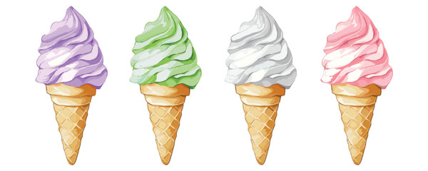ice cream cone in watercolor illustration style, isolated vector on white background