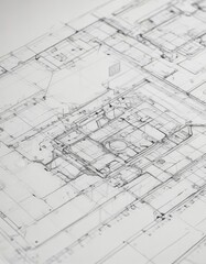 Technical drawing blueprint style, white background, black lines , vector, architectural drawing