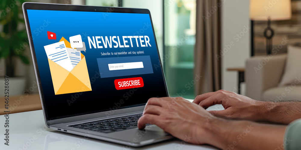 Poster newsletter signup page on computer for customer to subscribe brisk newsletter update information to 