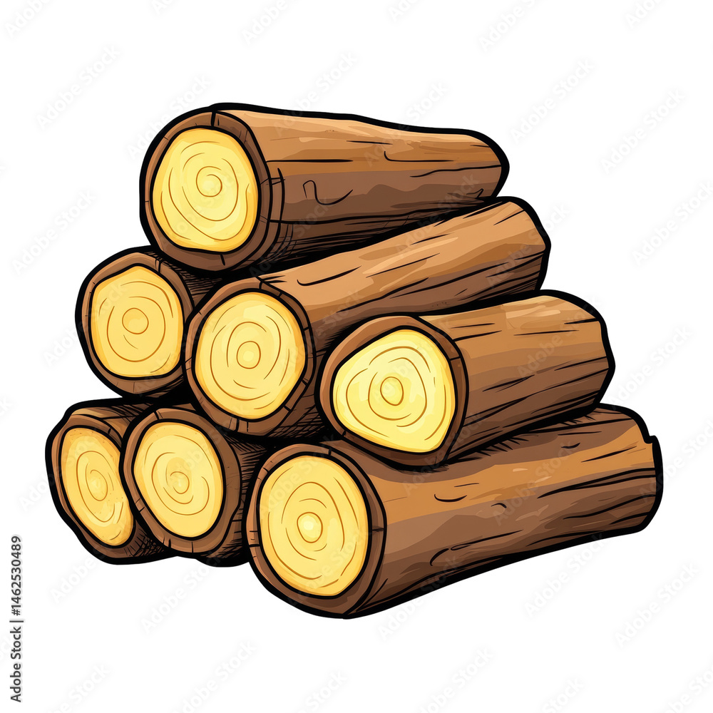 Poster stacked logs illustration displaying the texture and pattern on a light backdrop