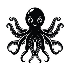 a cute octopus round eyes and eight smooth vector art silhouette