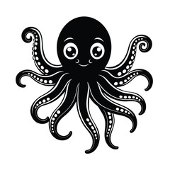 a cute octopus round eyes and eight smooth vector art silhouette