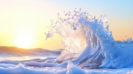 Waves crashing into each other creating a high and foamy splash.