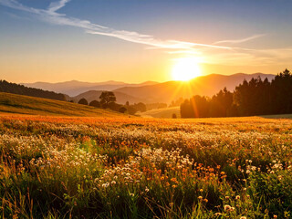 Orange Orchard at Dawn: Gradient Sunlight and Peaceful Morning