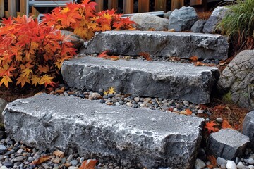 Stone steps surrounded by vibrant autumn foliage.