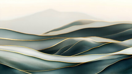 Abstract Wavy Mountains Background With Gold Lines