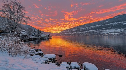 Winter Sunrise over a Frozen Lake