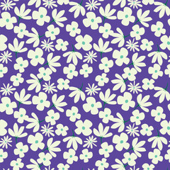 Cute floral pattern. Seamless vector pattern. Elegant template for fashion prints. Small pink and blue flowers for folk print. White background. Stock vector