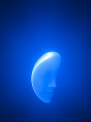 Obraz premium una silueta humana transparente en un ambiente cuantico azul de su pecho irradia una luz blanca en forma de espiral