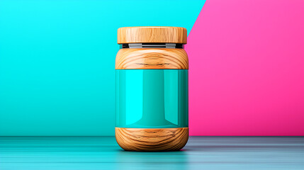 Turquoise Jar Mockup on Pink And Blue Background