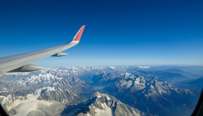 Fototapeta premium High mountain peaks seen from an airplane window