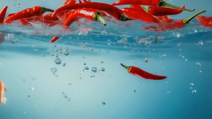 Fresh Red Chili Peppers Underwater Splash - Powered by Adobe
