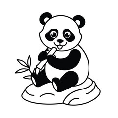 a cute panda munching bamboo while sitting vector art silhouette 
