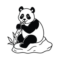 a cute panda munching bamboo while sitting vector art silhouette 