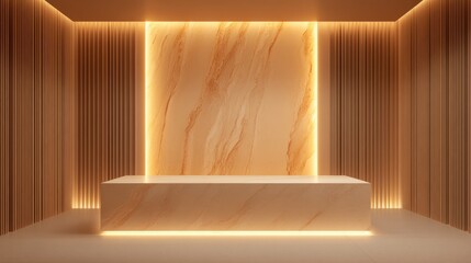 Empty modern beige marble counter display.
