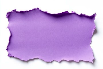 Obraz premium Close-up of torn purple paper with textured edges on a bright white background, highlighting the irregular shape, granular surface, soft shadows, minimalist aesthetic, ideal for