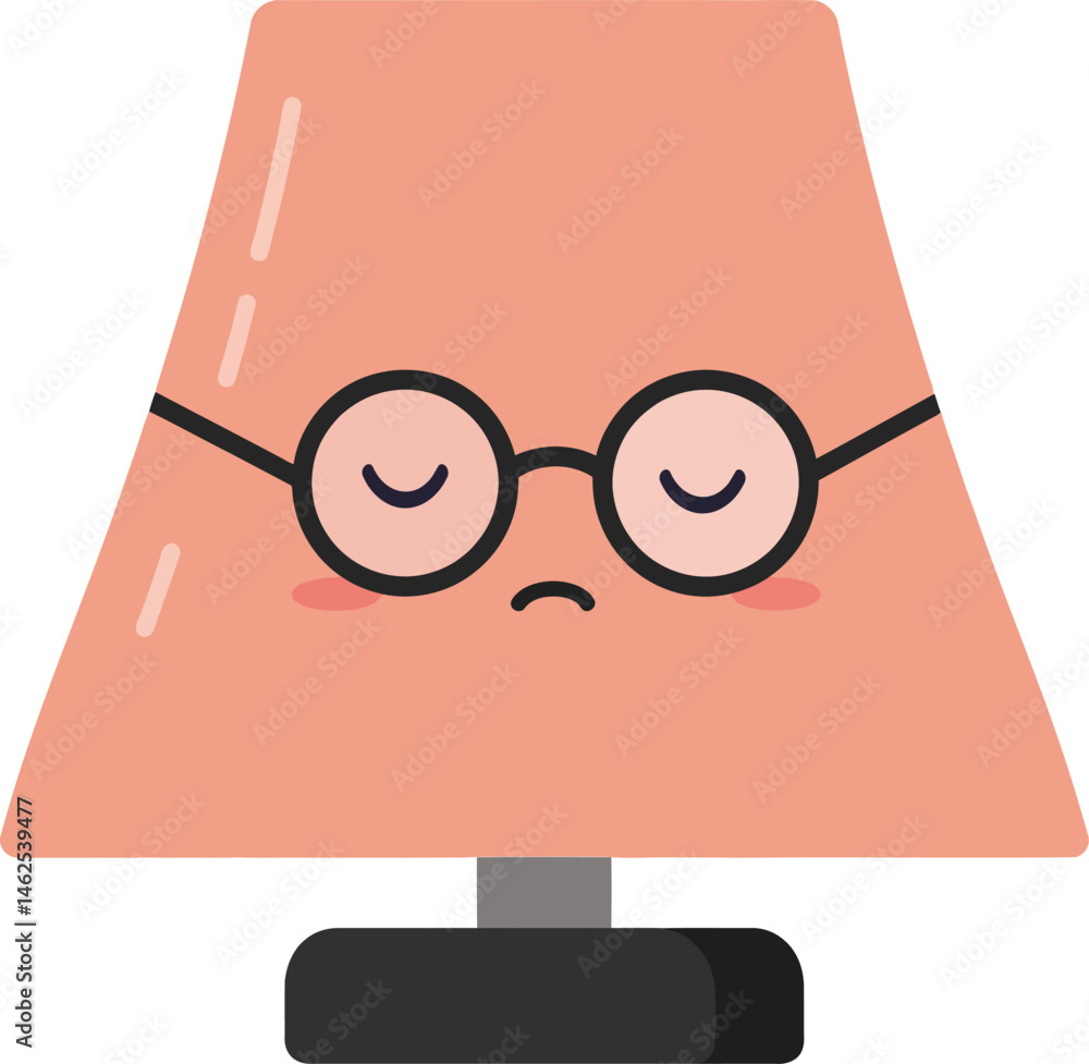 Poster sad table lamp with glasses and peach lampshade vector illustration in simple style