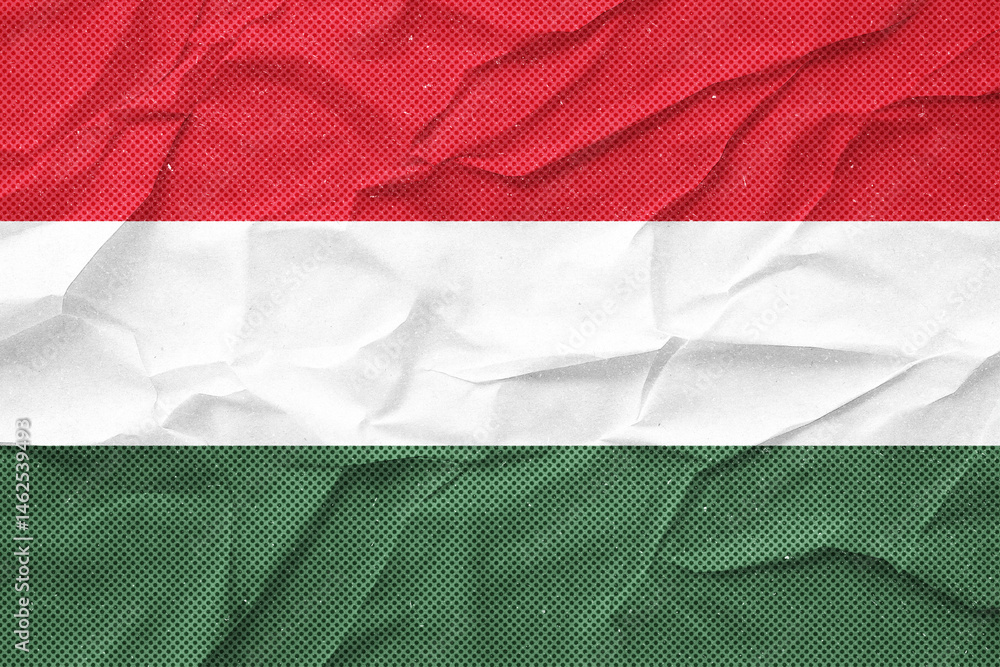 Poster textured hungarian flag with a crumpled paper effect presents a unique patriotic representation.