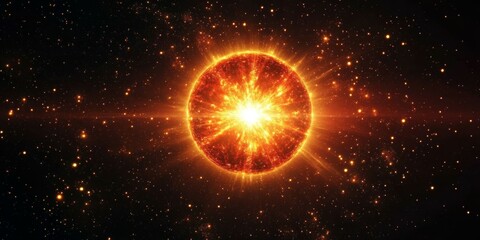 Fototapeta premium Cosmic Celestial Sphere with Radiating Light Beams Against Starry Night Sky in Warm Tones Space Background for Science Fiction, Astronomy, Energy and Cosmic Event Designs, Digital