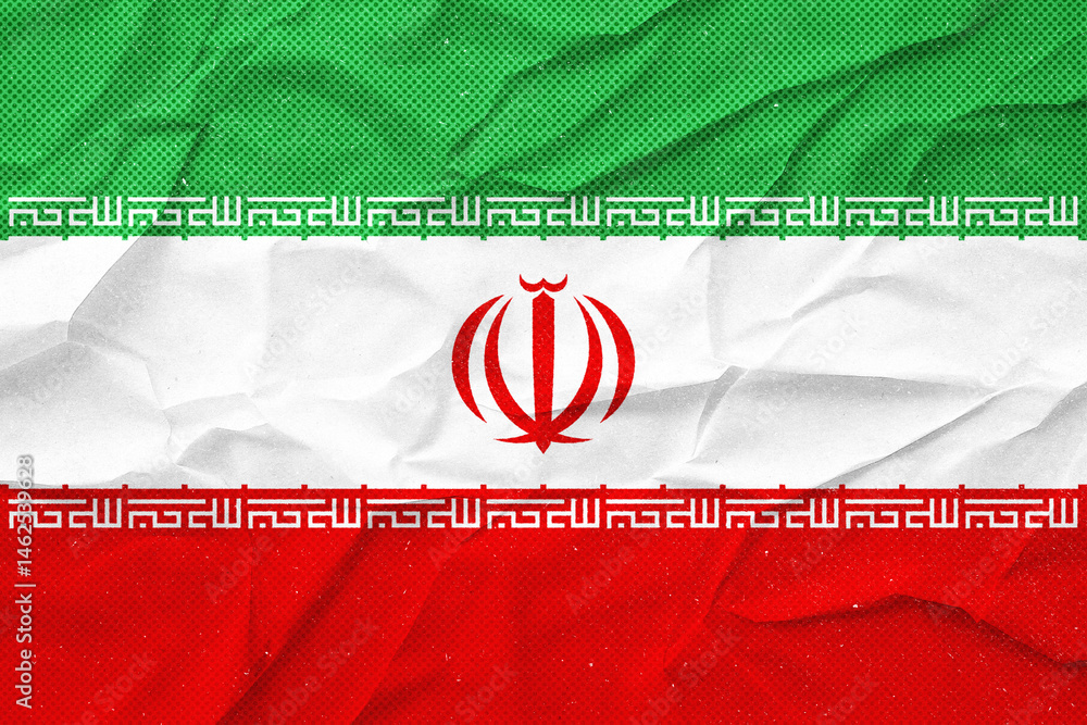 Aufkleber distressed flag of iran with a crumpled paper texture in a patriotic visual art style render.
